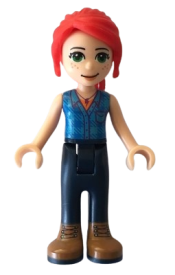 LEGO Friends Mia, Dark Blue Trousers, Dark Azure Plaid Shirt, Red Ponytail minifigure