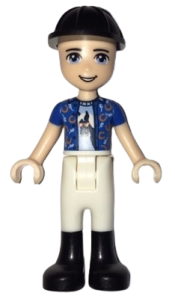 LEGO Friends Zack, White Riding Pants, Blue Shirt over Medium Blue T-Shirt, Black Construction Helmet minifigure