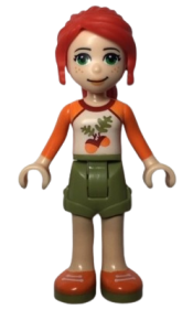 LEGO Friends Mia, Olive Green Shorts, White Top with Orange Sleeves and Acorns minifigure