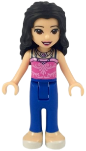 LEGO Friends Emma, Blue Trousers, Dark Pink Top with Bright Pink Filigree, 2 Necklaces minifigure