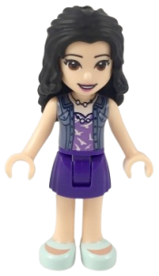 LEGO Friends Emma, Dark Purple Skirt, Medium Lavender Top with White Birds, Sand Blue Vest minifigure