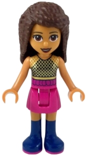 LEGO Friends Andrea, Dark Pink Skirt, Black Top with Gold Mesh minifigure