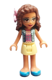 LEGO Friends Olivia, Bright Light Yellow Skirt, Dark Pink Top, Blue Jacket, Flower minifigure