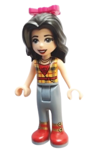 LEGO Friends Vicky, Trousers with Red Boots, Red Shirt with Bright Light Orange Top, Black Hair, Bow minifigure