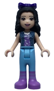 LEGO Friends Emma, Medium Lavender Top with White Birds, Sand Blue Vest, Medium Light Blue Trousers, Bow minifigure