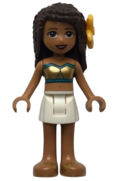 LEGO Friends Andrea, White Skirt, Dark Turquoise and Gold Swimsuit Tube Top, Flower minifigure
