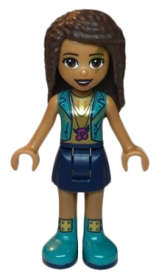 LEGO Friends Andrea, Dark Blue Skirt, Dark Turquoise Vest and Music Notes Necklace Top minifigure