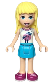 LEGO Friends Stephanie, Medium Azure Skirt, White Top with Palm Trees minifigure