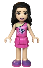 LEGO Friends Emma, Dark Pink Layered Skirt, Dark Pink Top with Geometric Triangles, Lavender Shoes minifigure
