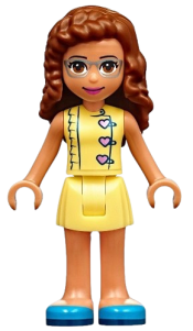 LEGO Friends Olivia, Bright Light Yellow Dress with Heart Buttons, Blue Shoes minifigure