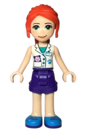 LEGO Friends Mia, Dark Purple Shorts, White Vet Vest Top, Red Hair minifigure