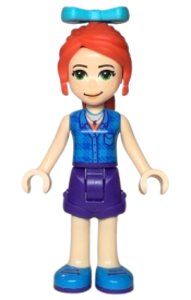 LEGO Friends Mia, Dark Purple Shorts, Dark Azure Plaid Shirt, Red Ponytail, Bow minifigure