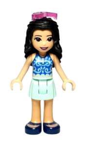 LEGO Friends Emma, Light Aqua Skirt, Blue Swimsuit Top, Sunglasses minifigure