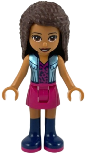 LEGO Friends Andrea, Magenta Skirt, Metallic Light Blue Vest over Magenta Top minifigure