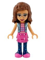 LEGO Friends Olivia, Dark Pink Skirt and Dark Blue Leggings, Dark Pink Top with Blue Jacket minifigure
