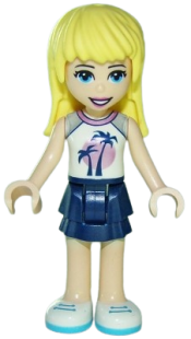 LEGO Friends Stephanie, Dark Blue Layered Skirt, White Top with Palm Trees minifigure