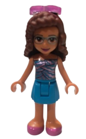 LEGO Friends Olivia, Dark Azure Skirt, Dark Azure and Bright Pink Top, Dark Pink Shoes, Sunglasses minifigure