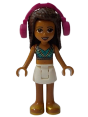 LEGO Friends Andrea, White Skirt, Dark Blue Halter Top with Gold Trim, Headphones minifigure