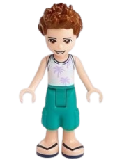 LEGO Friends Ethan, Dark Turquoise Shorts, White Top with Palm Trees minifigure