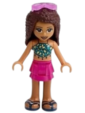 LEGO Friends Andrea, Magenta Layered Skirt, Dark Turquoise and Gold Top, Sunglasses minifigure