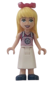 LEGO Friends Stephanie, Magenta Top, White Apron with Swirl, Dark Blue Shoes, Bow minifigure