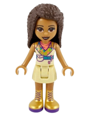 LEGO Friends Andrea, Tan Skirt, Coral, Lime and Medium Azure Top, Gold Boots minifigure