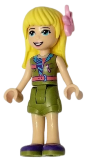 LEGO Friends Stephanie, Olive Green Shorts and Top, Dark Purple Shoes, Flower minifigure