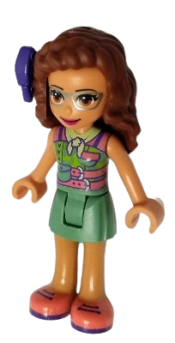 LEGO Friends Olivia, Sand Green Skirt, Sand Green Top, Coral Shoes, Bow minifigure