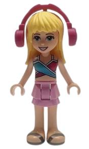 LEGO Friends Stephanie, Bright Pink Layered Skirt, Magenta and Medium Blue Swimsuit Top, Headphones minifigure