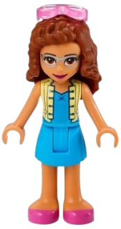 LEGO Friends Olivia, Dark Azure Skirt and Top with Bright Light Yellow Vest, Dark Pink Shoes, Sunglasses minifigure