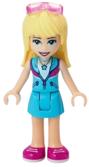 LEGO Friends Stephanie, Medium Azure Skirt, Medium Azure and Dark Purple Jacket, Sunglasses minifigure