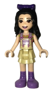 LEGO Friends Emma, Tan Dress with Straps, Medium Lavender Boots, Dark Purple Bow minifigure