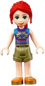 LEGO Friends Mia, Olive Green Shorts, Dark Purple Top with Diamonds and Triangles minifigure