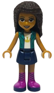 LEGO Friends Andrea, Dark Blue Skirt, Dark Turquoise Jacket over White Top with Crown minifigure