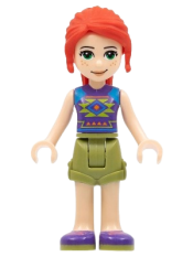LEGO Friends Mia, Olive Green Shorts, Dark Purple Shoes and Top with Diamonds and Triangles minifigure