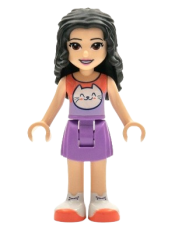 LEGO Friends Emma, Medium Lavender Skirt, Coral and Lavender Top with Cat Head minifigure