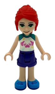 LEGO Friends Mia, Dark Purple Shorts, White Top with Pug Head minifigure