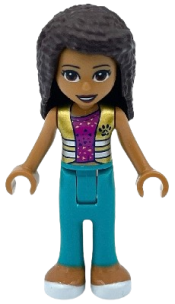 LEGO Friends Andrea, Dark Turquoise Pants, Magenta Top with Gold Vest minifigure