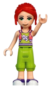 LEGO Friends Mia, Coral and Lime Jersey, Lime Trousers, Dark Purple and White Shoes minifigure