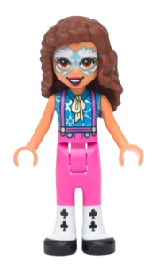 LEGO Friends Olivia, Metallic Light Blue and White Face Paint, Dark Pink Pants, Black and White Leggings and Shoes minifigure