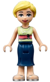 LEGO Friends Marisa, Dark Blue Skirt, Yellowish Green Shirt with Coral Belt, Silver Sandals  minifigure