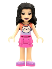 LEGO Friends Emma, Coral and Lavender Cat Shirt, Dark Pink Skirt, Medium Lavender Shoes minifigure