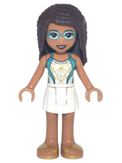 LEGO Friends Andrea, White Skirt, Dark Turquoise and White Swimsuit, Swim Goggles minifigure