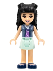 LEGO Friends Emma, Aqua Skirt, Sand Blue Vest, Black Hair with Braid Buns and Flower minifigure