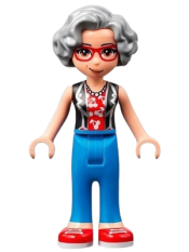 LEGO Friends Dottie, Blue Trousers with Red Shoes, Black Vest over Red Shirt with Cherries minifigure