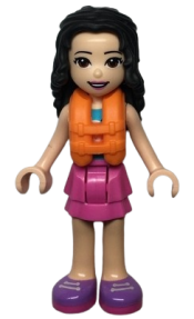 LEGO Friends Emma, Dark Pink Layered Skirt, White Top with Paw Print Undershirt, Life Jacket minifigure