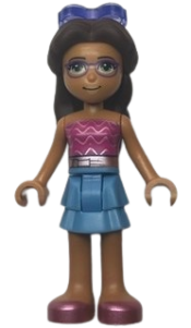 LEGO Friends Layla, Medium Blue Skirt, Dark Pink Top with Metallic Pink Belt, Sunglasses minifigure