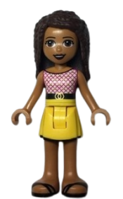 LEGO Friends Andrea, Yellow Skirt with Black Hem, Magenta and White Top with Belt minifigure