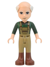 LEGO Friends Marcel, Dark Green Plaid Shirt and Overalls, Dark Tan Pants with Boots minifigure