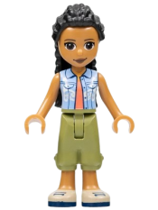 LEGO Friends Dr. Makena, Olive Green Trousers, Tan Shoes, Bright Light Blue Vest over Coral Shirt minifigure